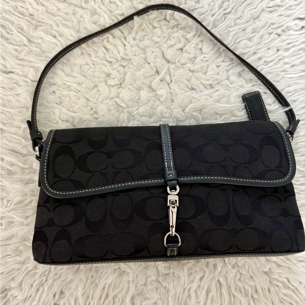 Coach Black and Gray Signature Shoulder Bag